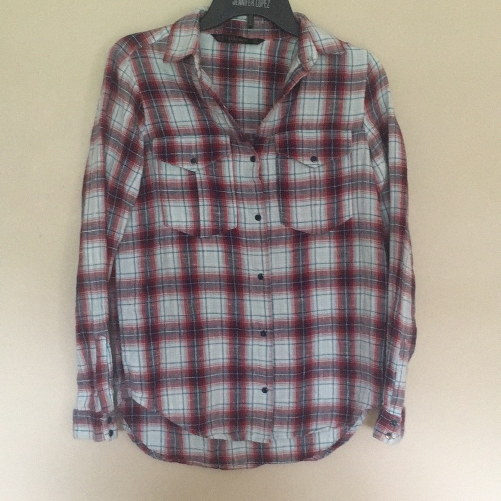 Zara Basic Plaid Snap Down. Xs - image 2